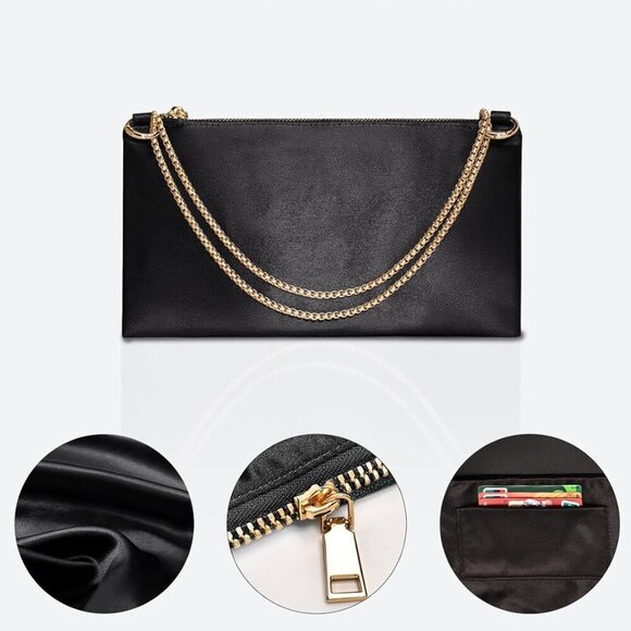 Women's Satin Evening Bag Small Clutch Shoulder Purse for Prom Wedding - Picture 3 of 7